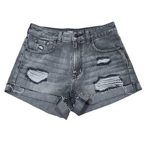 Pacsun Ripped Denim Mom Shorts Women's Size 26 Washed Black 100% Cotton High Ris